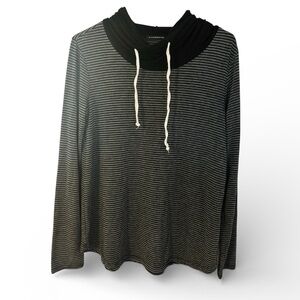 Staccato Striped Hoodie Top Elbow Patch Long Sleeve Pullover Women’s Size Medium